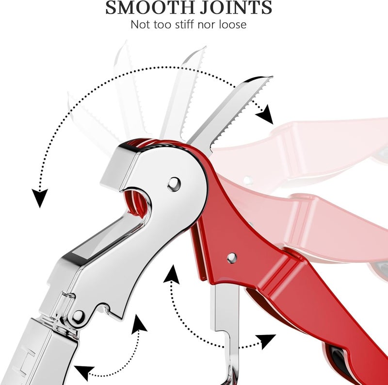 HYZ 2-Pack Wine Opener Waiter Corkscrew, Professional Wine Key for Servers, Bartender with Foil Cutter, Manual Wine Bottle Opener Double Hinged (Red) - Image 3